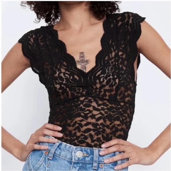 Zara Tops - ZARA Lace Bodysuit Size Small
